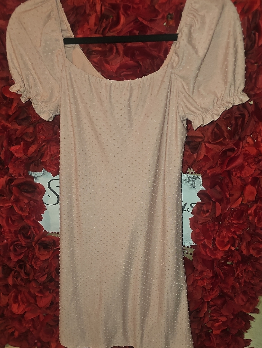 Mikey & Joey Blush Pink Puff Ruffle Sleeve Mini Dress With Dimple Fabric Size Sm